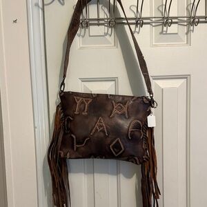 Brown Leather Fringe Shoulder Bag
